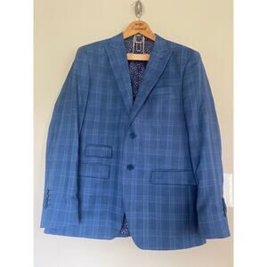 Statement Brand Italy Super 180s 2 Button Wool Blazer Men US 40 Navy Plaid Lined